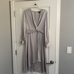 Express gray long sleeve dress satin midi length size M